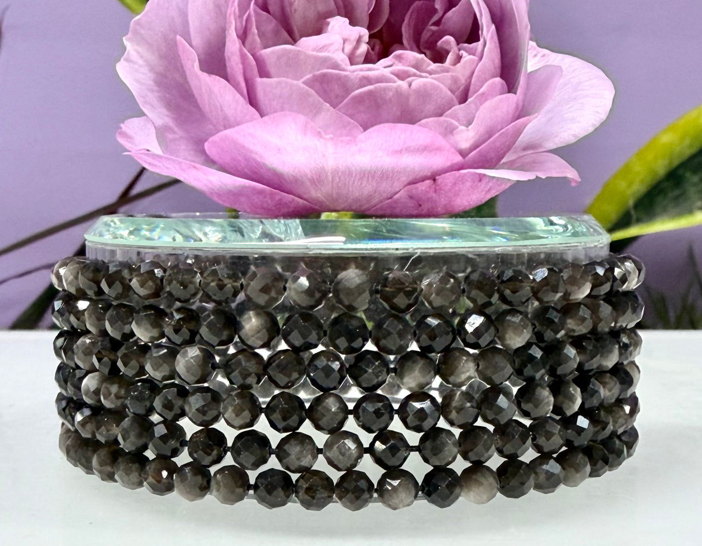 Wholesale Lot 6 Pcs Natural Faceted Silver Sheen Obsidian 4mm 7.5” Crystal Healing Stretch Bracelet