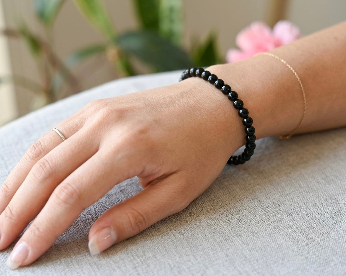 Wholesale Lot 6 Pcs Black Onyx 6mm 7.5” Crystal Healing Stretch Bracelet
