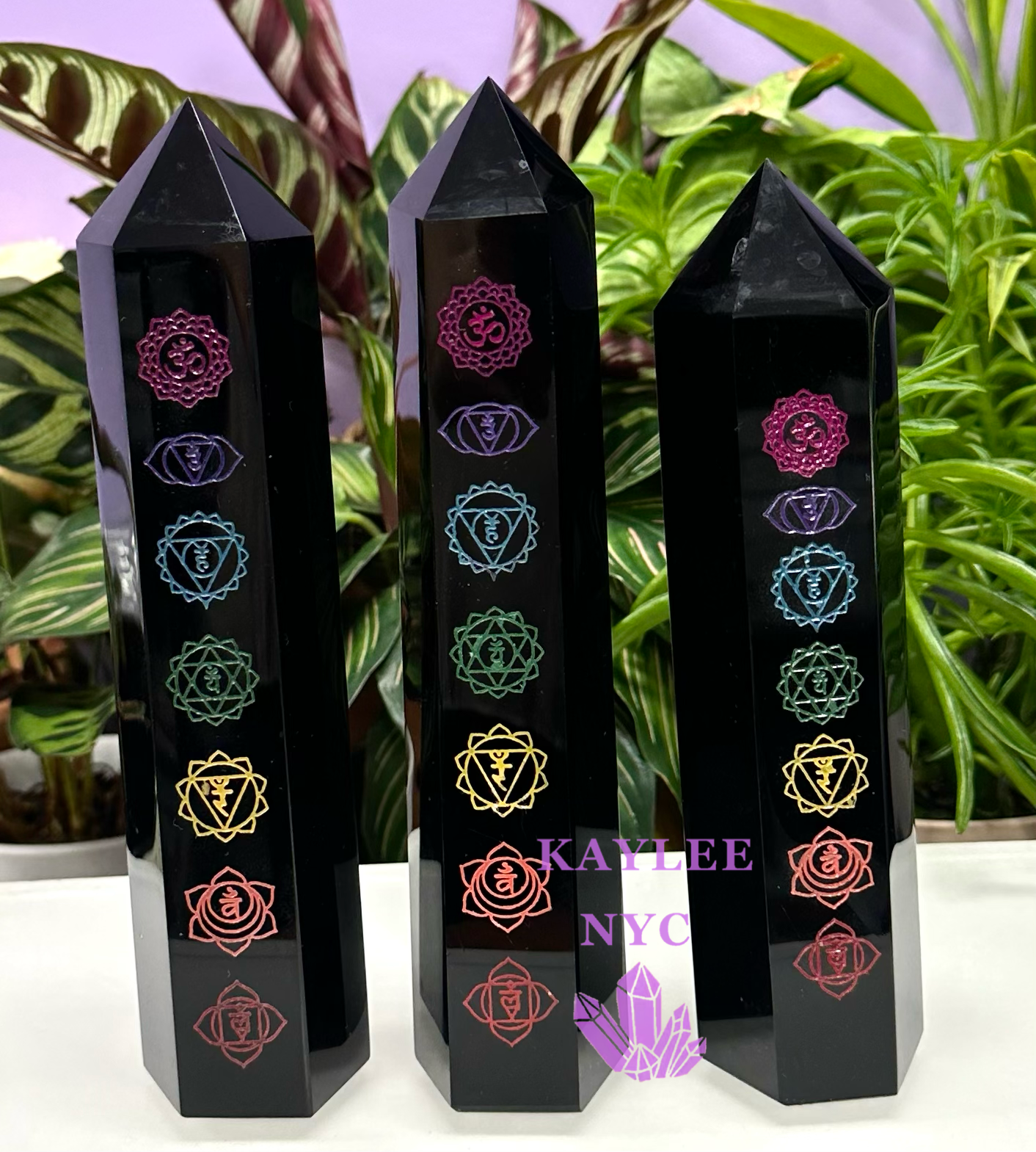 3 PCs Large Natural Chakra Black Obsidian Obelisk Crystal Point