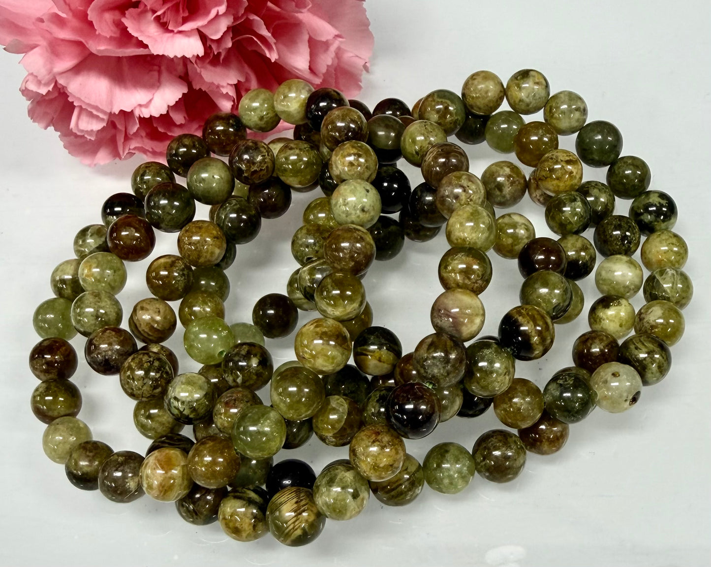Wholesale 6 Pcs 8mm Green Garnet Stretch Bracelet Natural Crystal Healing Energy 7.5”