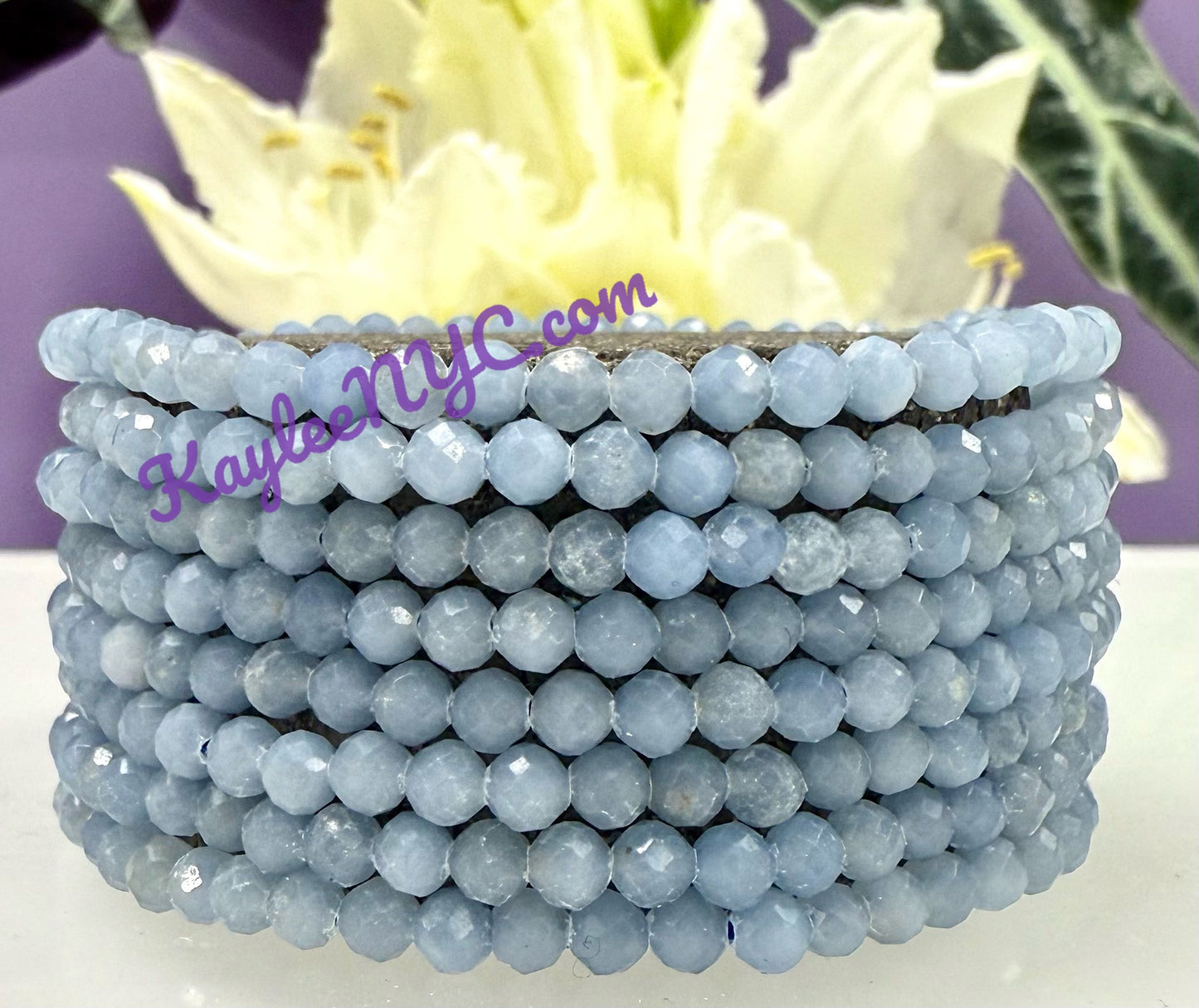 Wholesale Lot 6 Pcs Natural Angelite 4mm Faceted 7.5” Crystal Healing Stretch Bracelet