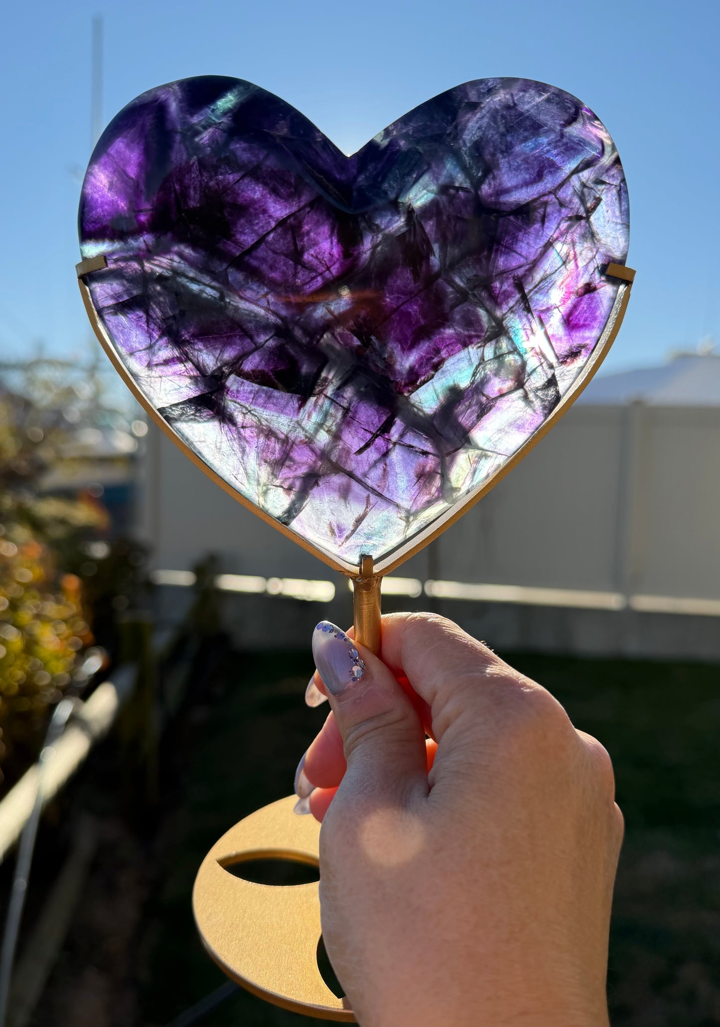 Wholesale Lot 3-4PCs Natural Rainbow Fluorite Heart w/stand Healing Energy