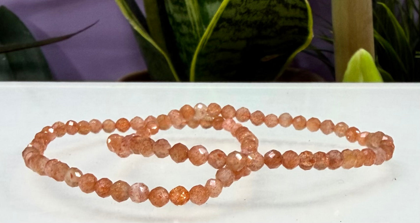 6 PCs 4mm Natural Sunstone Faceted Bracelet 7.5”