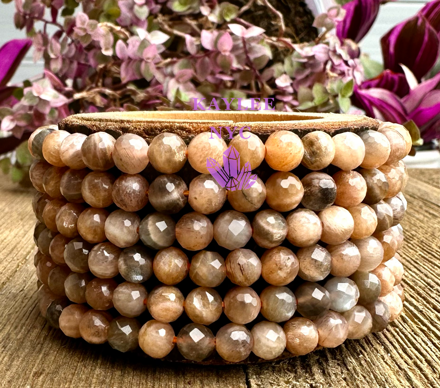 6 PCs Faceted Natural Peach Moonstone Stretch Bracelet