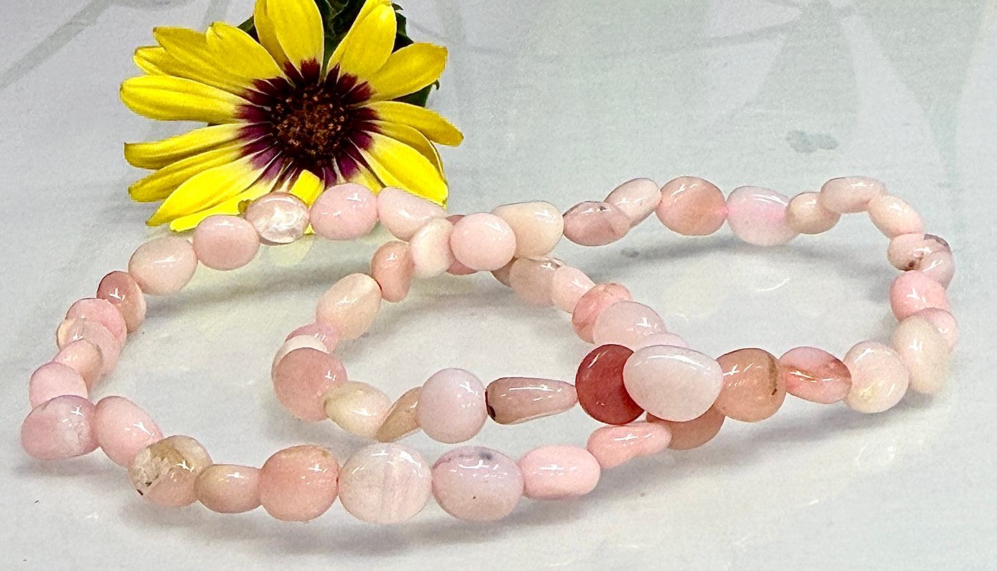 Wholesale 6 Pcs 6.5mmPink Opal Tumble Natural Crystal Healing Stretch Bracelet 7.5"