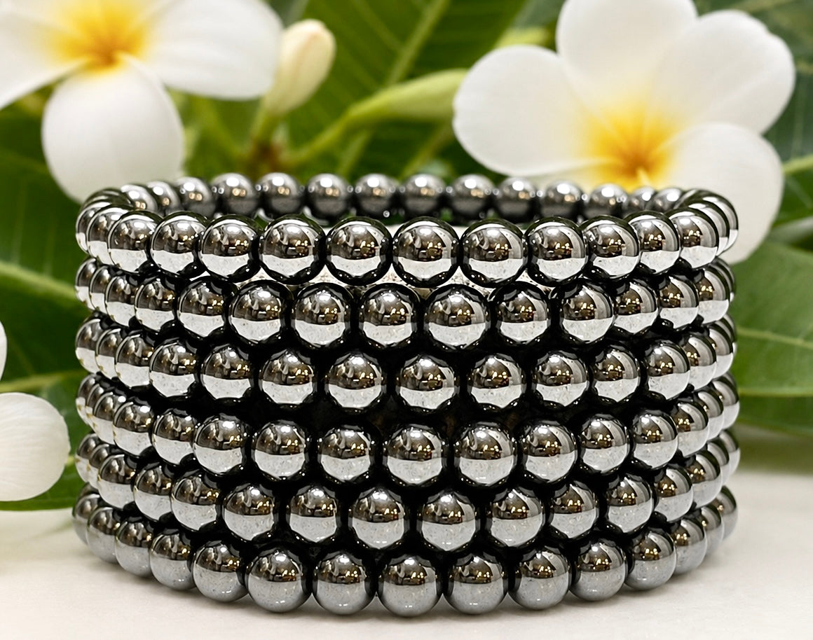 Wholesale Lot 6 Pcs Natural Hematite 6mm 7.5” Crystal Healing Stretch Bracelet