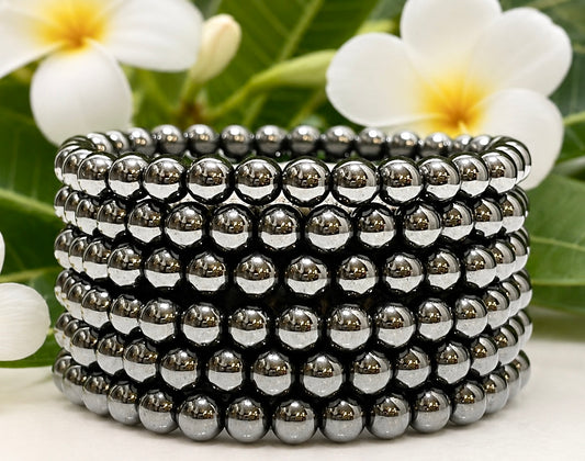 Wholesale Lot 6 Pcs Natural Hematite 6mm 7.5” Crystal Healing Stretch Bracelet