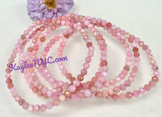 Wholesale Lot 6 Pcs 4mm Faceted Natural Pink Opal 7.5” Crystal Healing Stretch Bracelet
