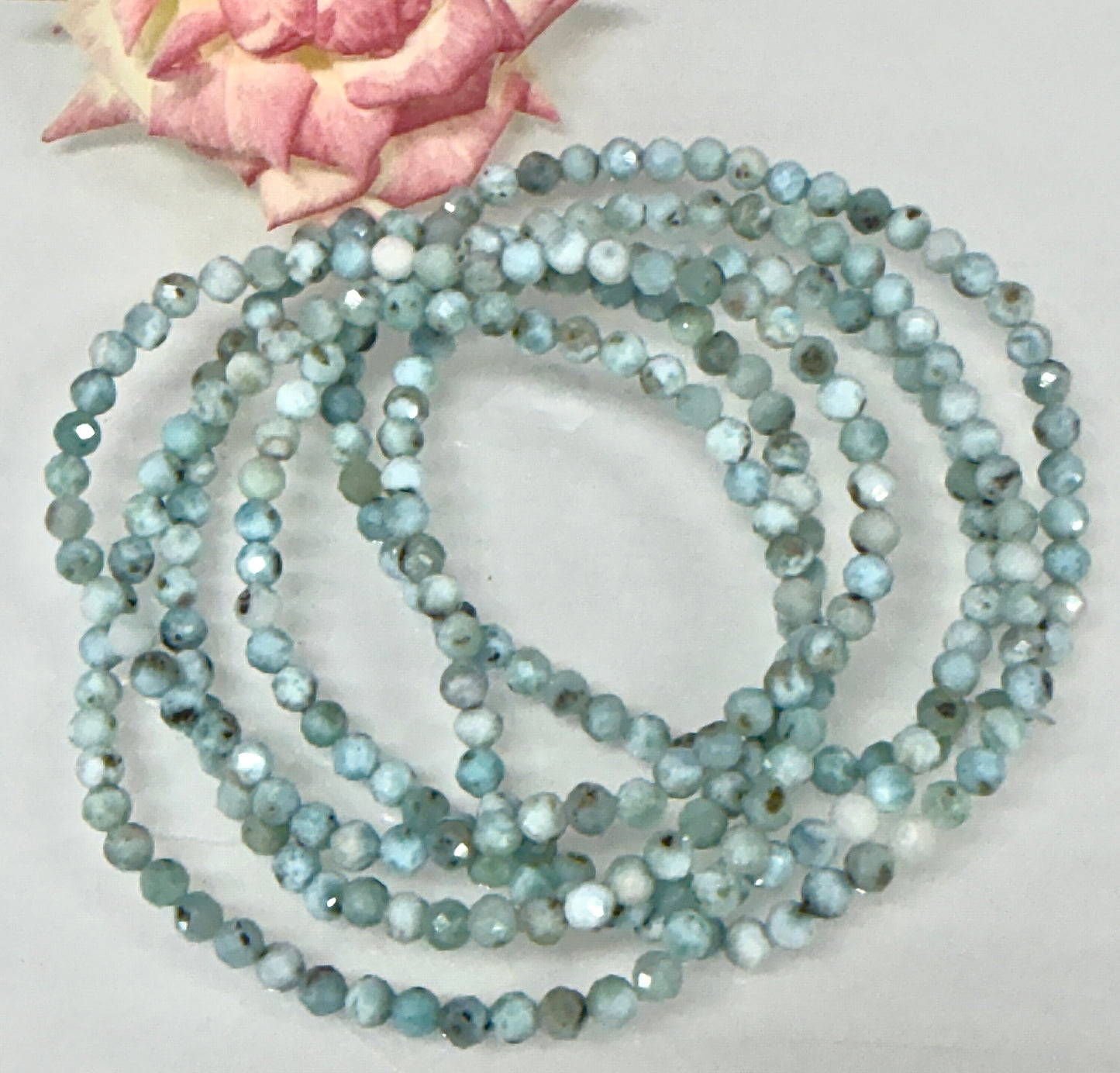 Wholesale Lot 6 Pcs Natural Larimar Faceted Stretch Bracelets – 4mm – 7.5”