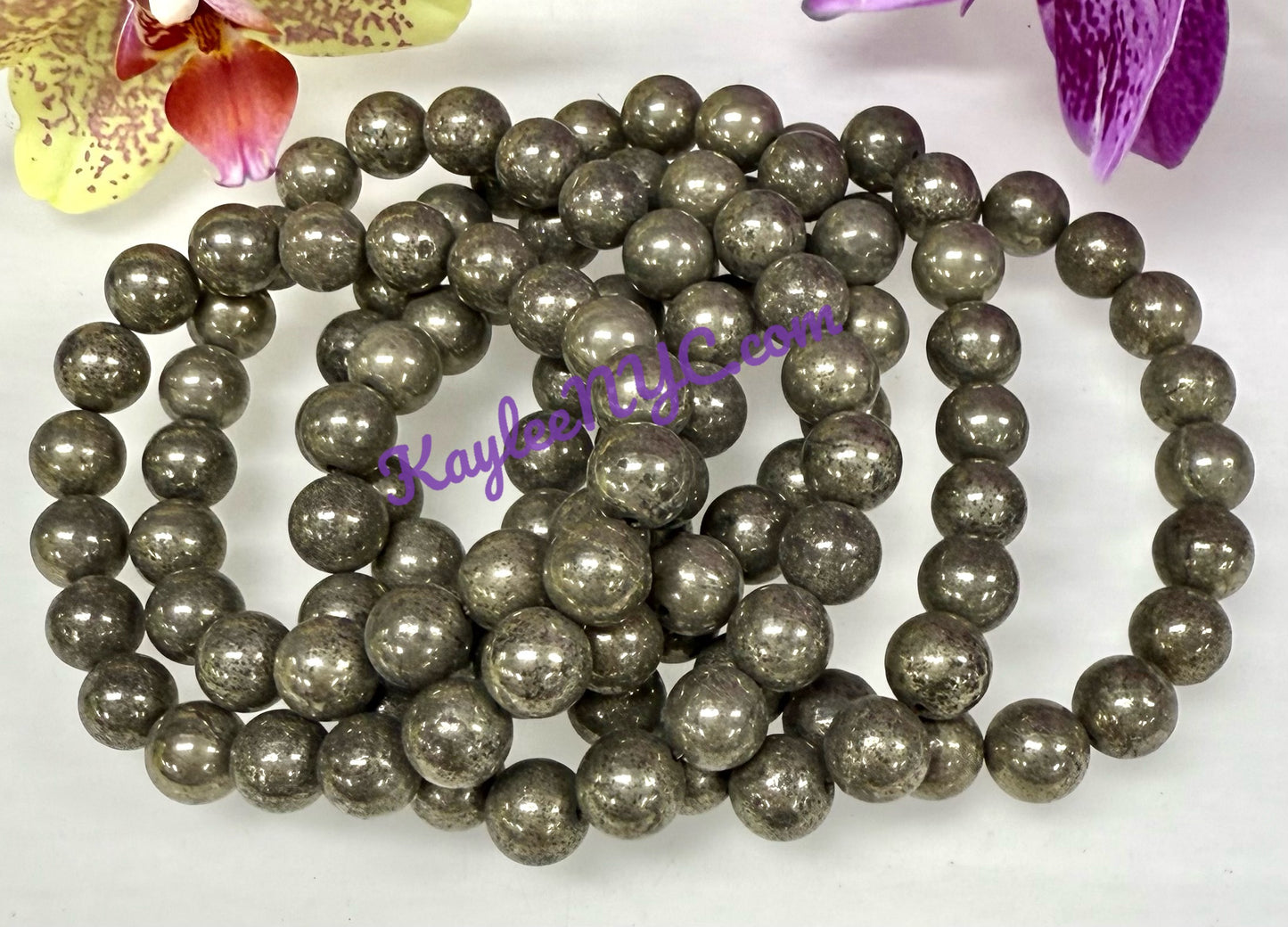 Wholesale 6 Pcs Natural Pyrite 10mm 8” Crystal Healing Stretch Bracelet