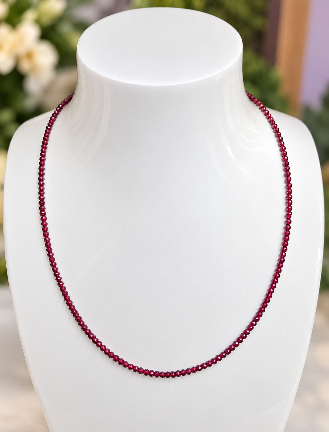 6 PCs 2mm Natural Garnet Necklaces w Stainless Steel Findings
