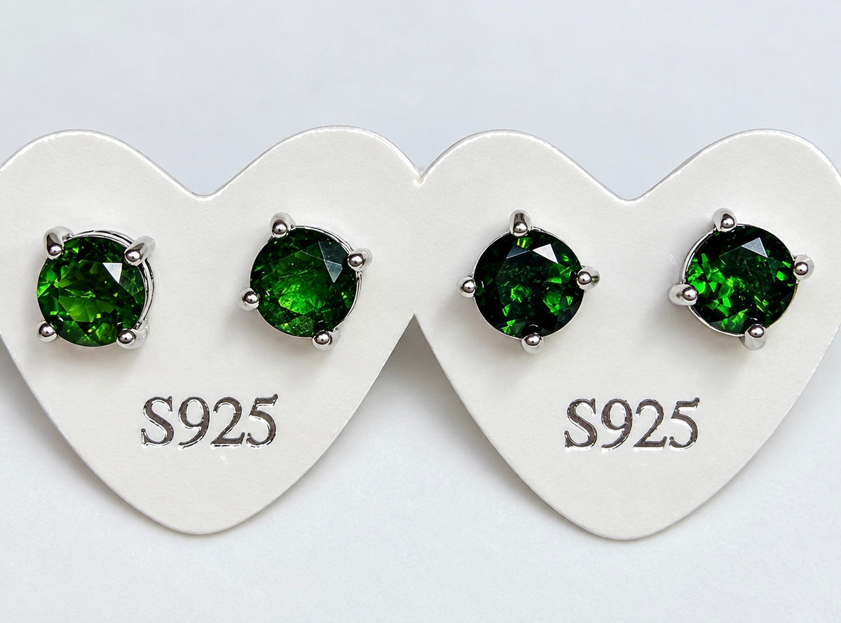 Wholesale Lot 5 Pairs Natural Diopside Sterling Silver(925) Earring Studs 6mm