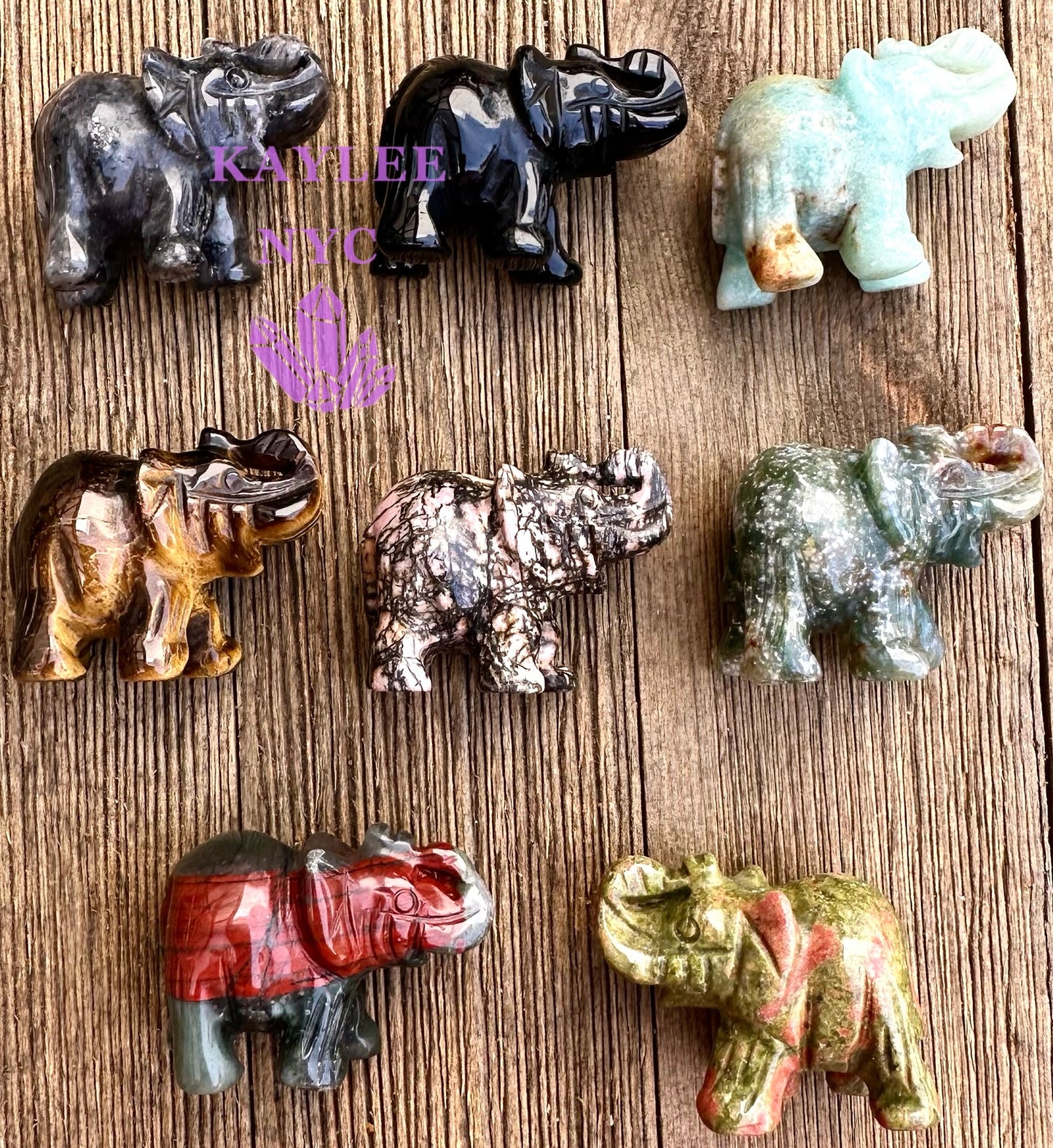 8 PCs 1.5” Mix Natural Crystal Elephant