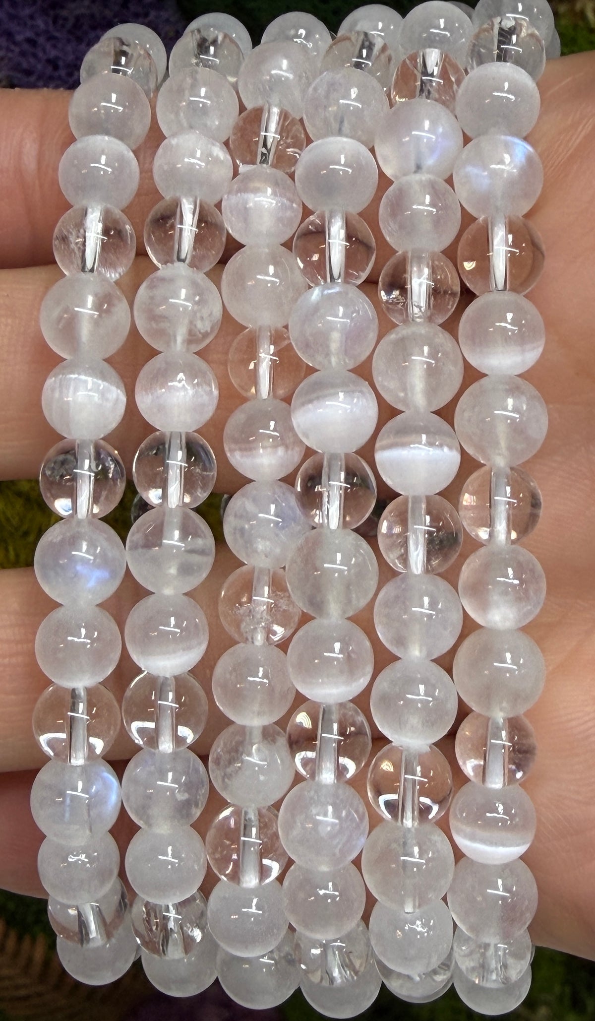 Wholesale Lot 6 Pcs Mixed Natural White Crystals 6mm7.5” Crystal Healing Stretch Bracelet