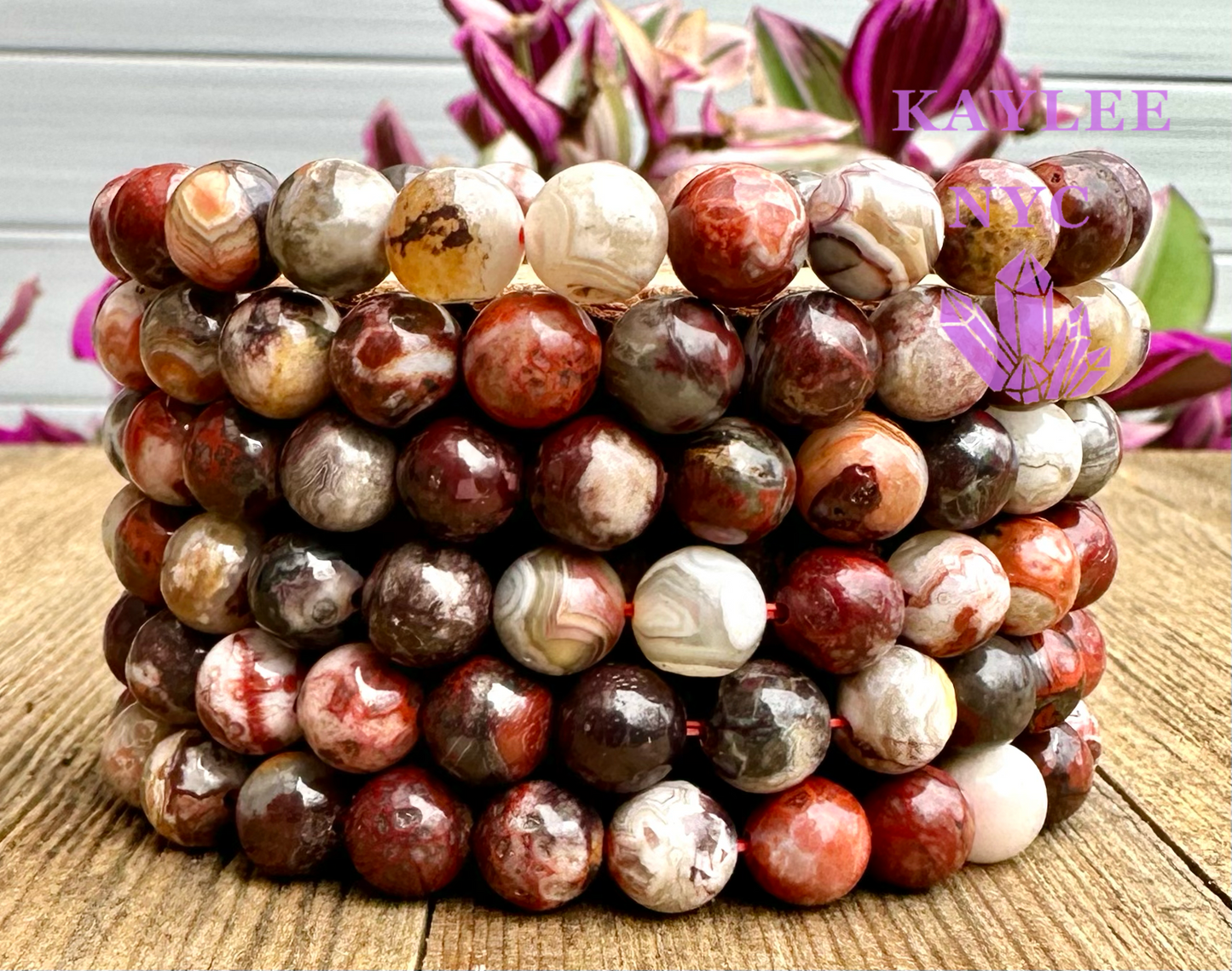 6 PCs Natural Mexican Lace Agate Stretch Bracelet