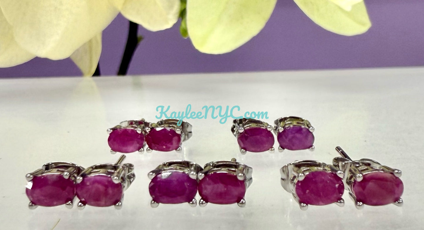 Wholesale Lot 5 Pairs Natural Ruby Sterling Silver(925) Earring Studs 4x6mm