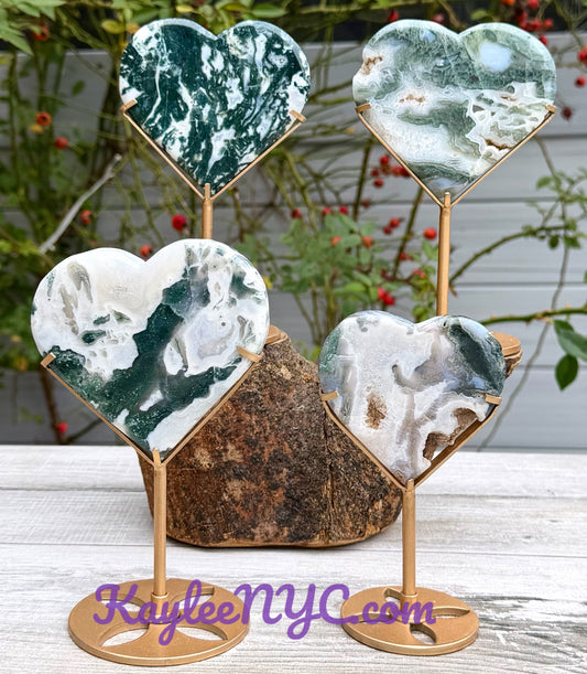 Wholesale Lot 4 PCs Natural Moss Agate Heart w/stand Healing Energy