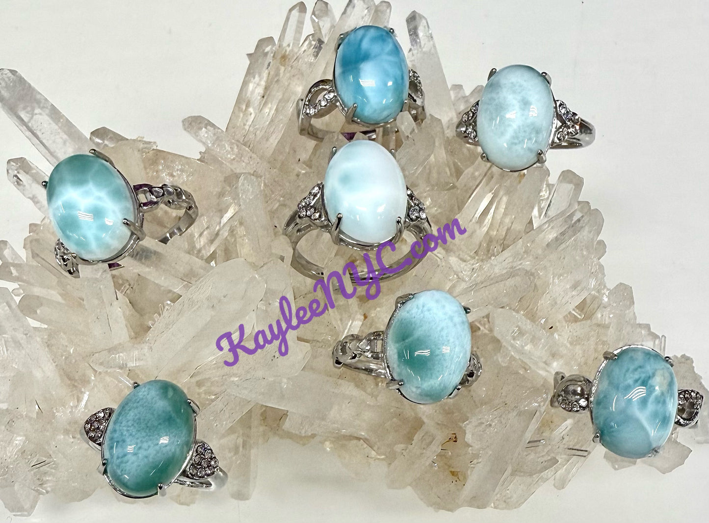 Wholesale Lot 6 pcs Natural Larimar Stainless Steel Ring 10x14mm