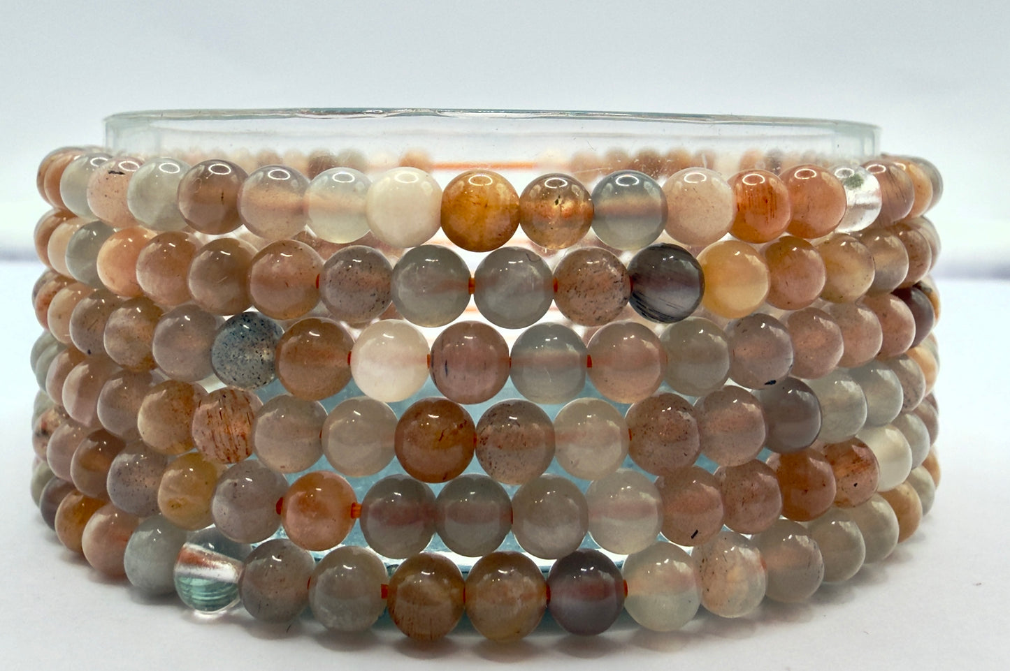 Wholesale Lot 6 Pcs Natural Black Moonstone 4mm 7.5” Crystal Healing Stretch Bracelet