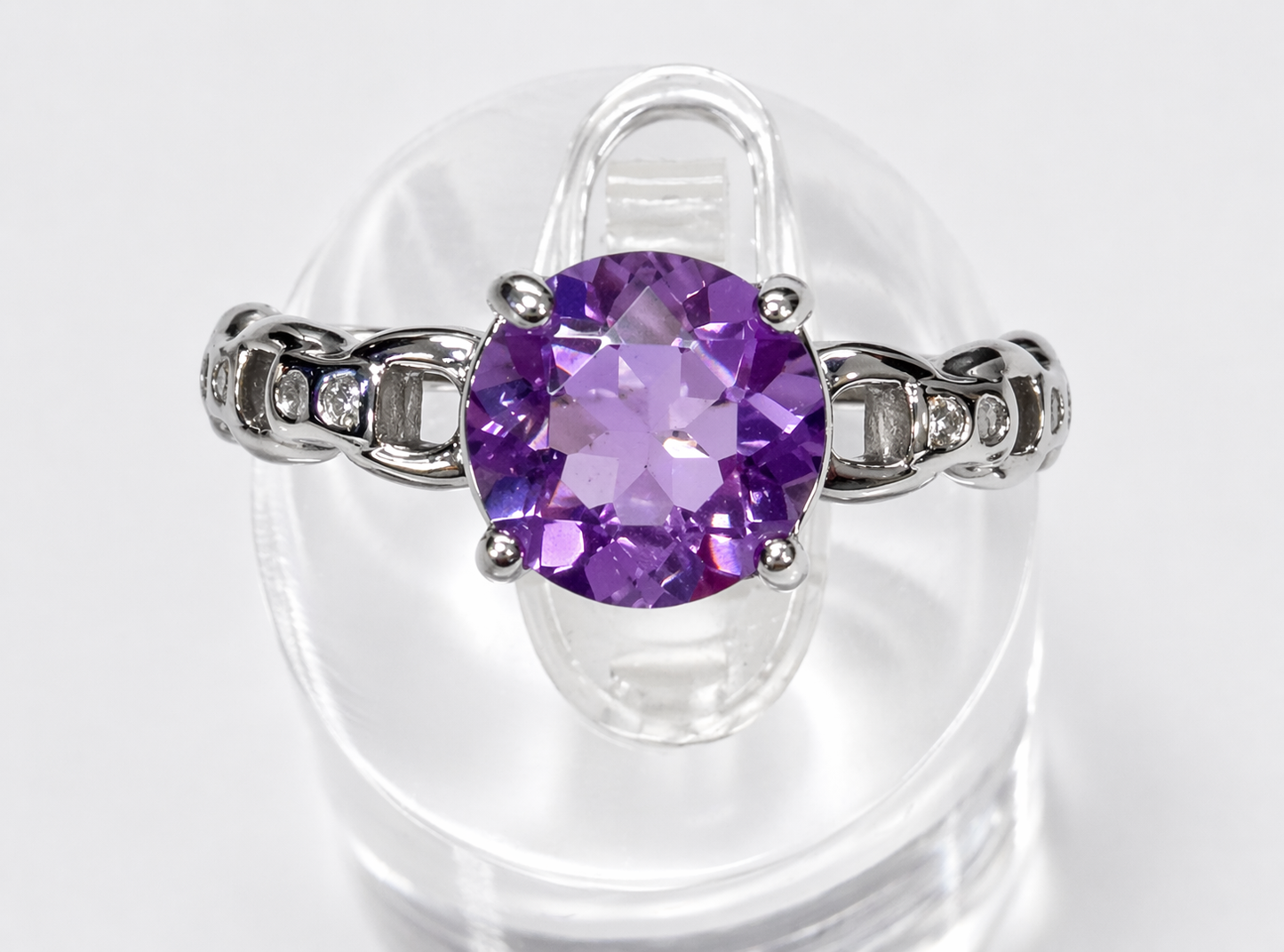 Wholesale Lot 7 pcs Faceted Natural Amethyst Stainless Steel Ring 7mm