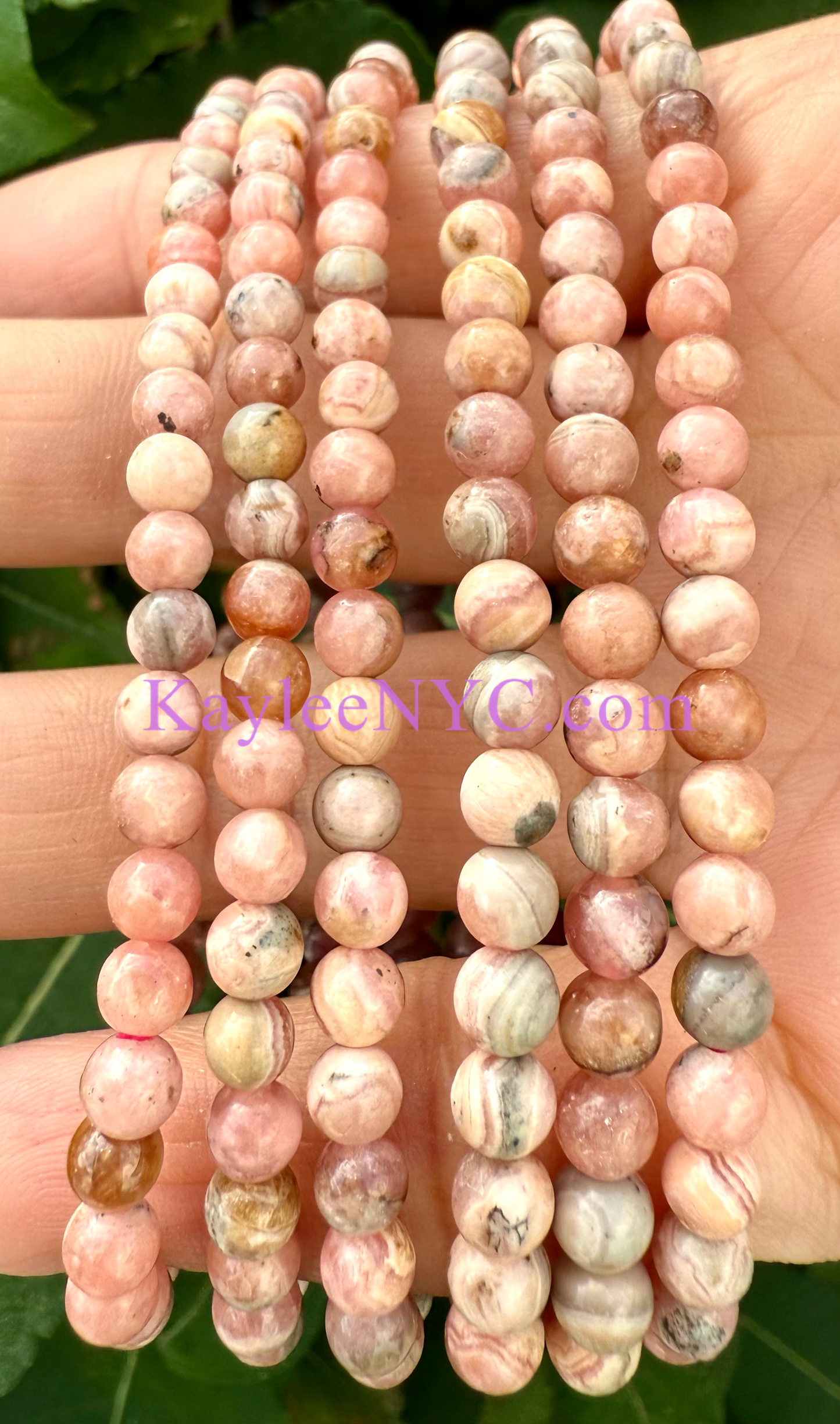 Wholesale Lot 6 Pcs Natural Rhodochrosite 4.5mm 7.5” Crystal Healing Stretch Bracelet