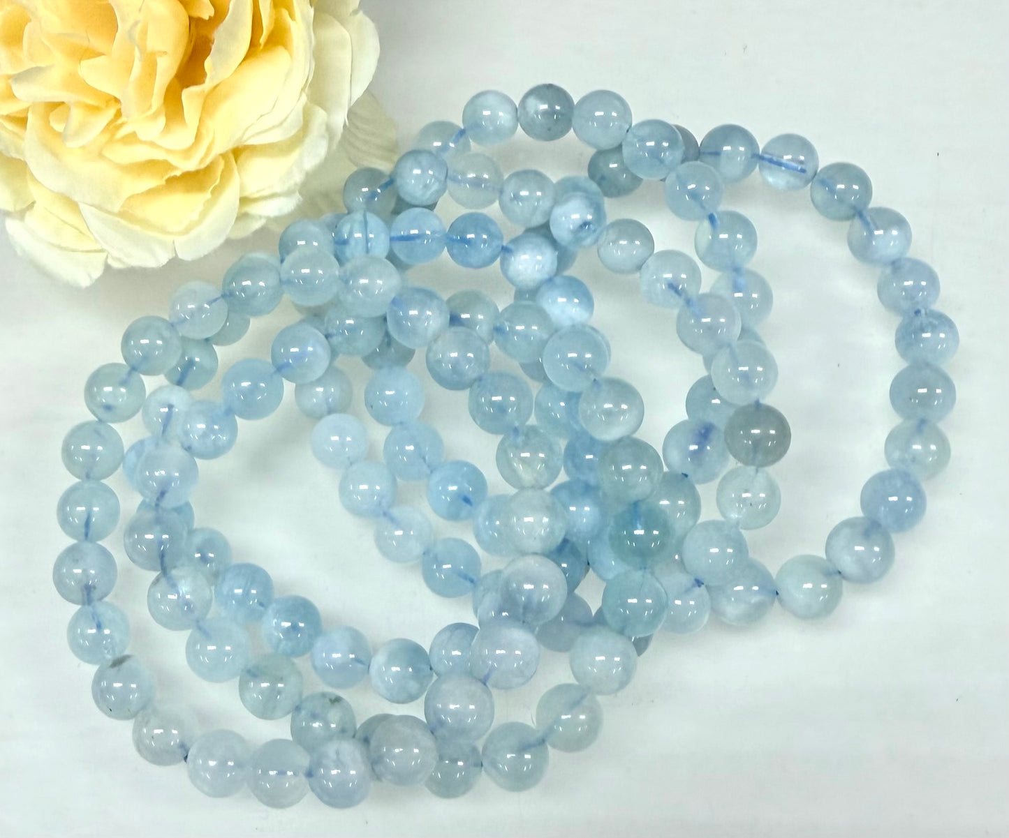 Wholesale 6 Pcs Natural Aquamarine 8mm 7.5” Crystal Healing Stretch Bracelet