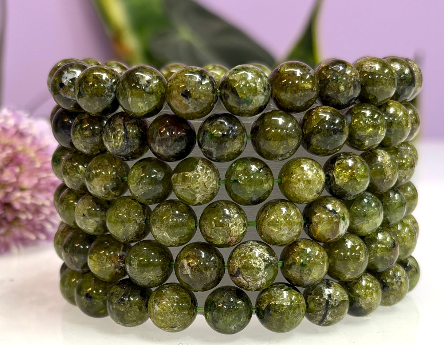 3 PCs Natural Peridot 9-10mm Stretch Bracelet 8”