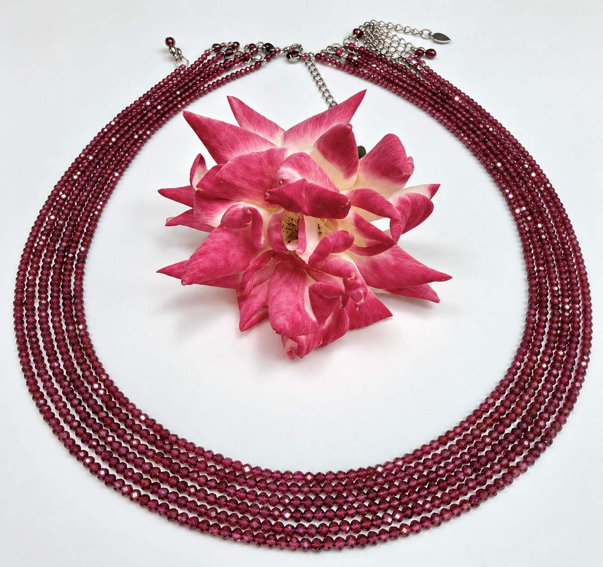 6 PCs 2mm Natural Garnet Necklaces w Stainless Steel Findings
