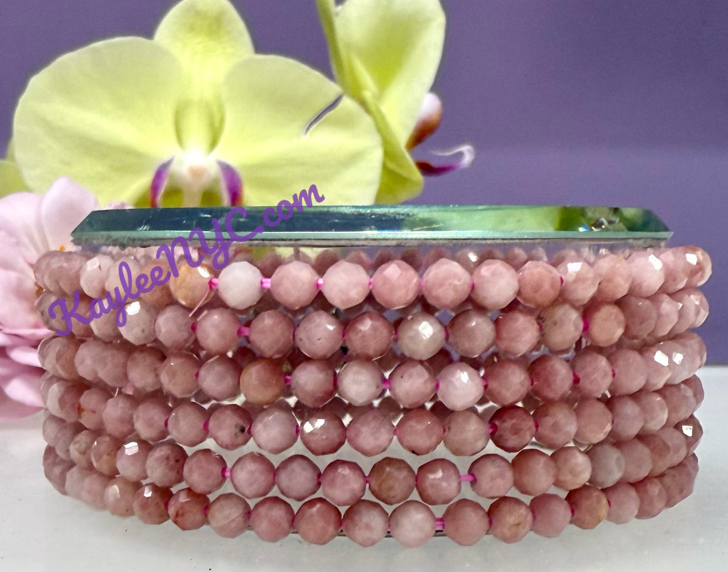 Wholesale Lot 6 Pcs Natural Faceted Pink Opal 4mm 7.5” Crystal Healing Stretch Bracelet