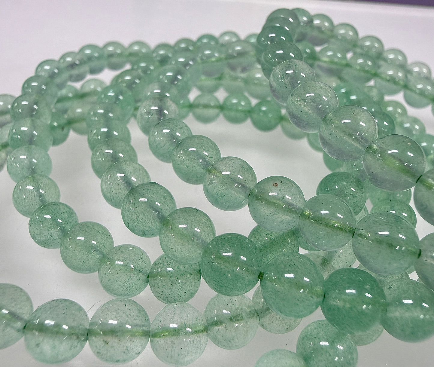 Wholesale 6 Pcs Natural Green Strawberry Quartz 6mm 7.5” Crystal Healing Stretch Bracelet
