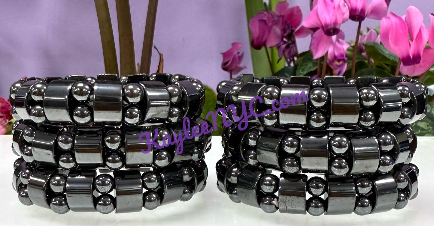 6 Pcs 15mm Natural Hematite Stretch Bracelet 7.5” Crystal Healing Energy