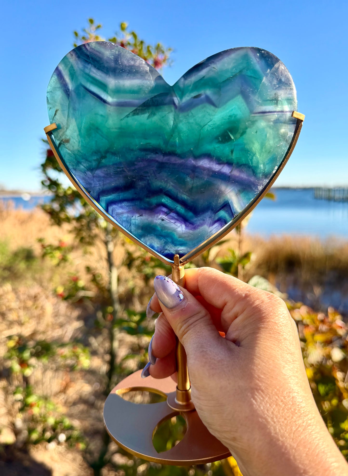 Wholesale Lot 3-4PCs Natural Rainbow Fluorite Heart w/stand Healing Energy