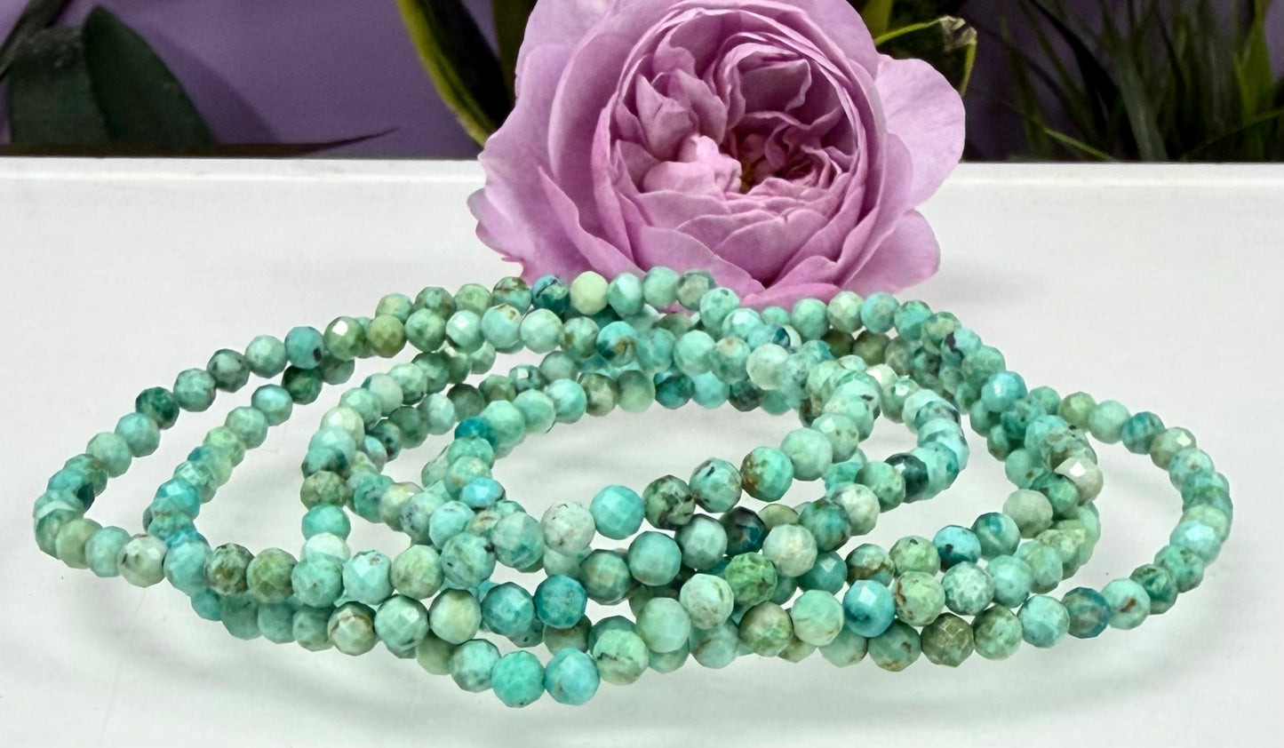 Wholesale Lot 6 Pcs Natural Faceted Turquoise 4mm 7.5” Crystal Healing Stretch Bracelet