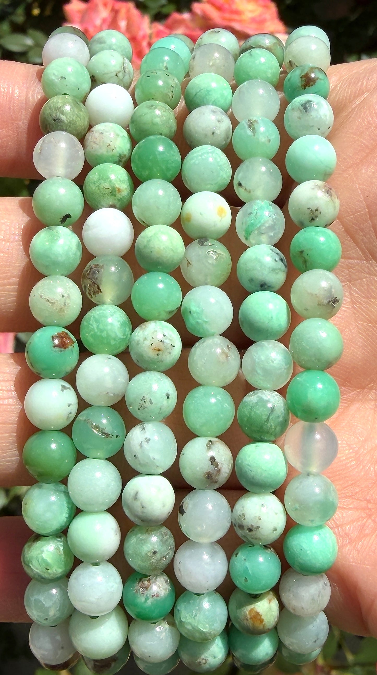 6 PCs 6mm Natural Chrysoprase Stretch Bracelet 7.5”