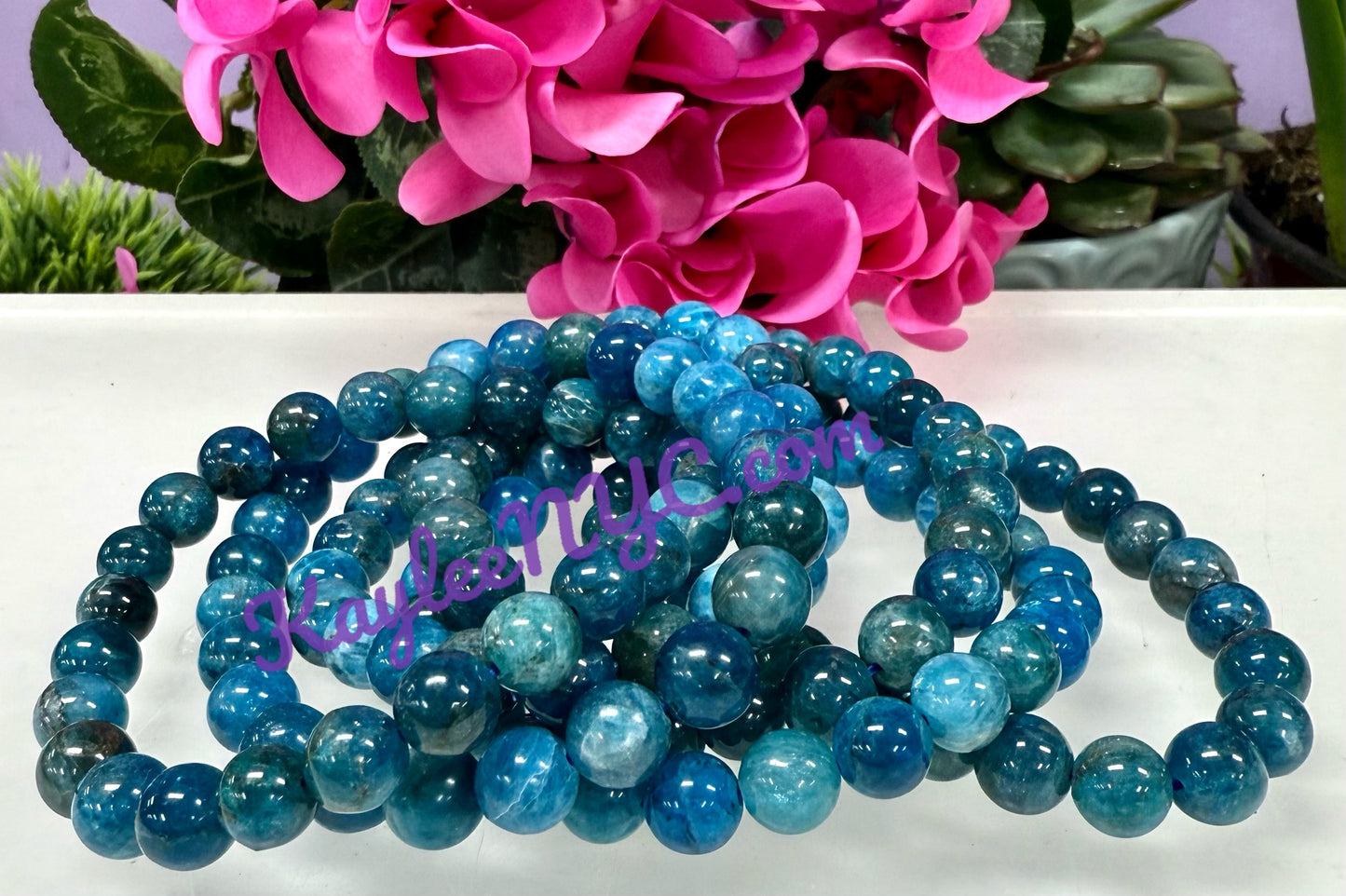 Wholesale 6 Pcs Natural Apatite 8mm 7.5” Crystal Healing Stretch Bracelet