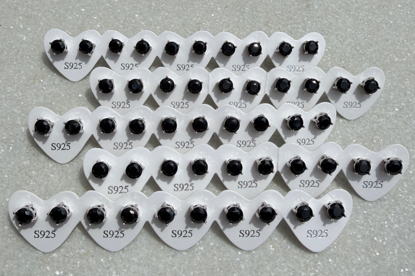 Wholesale 5 Pairs Natural Black Spinel Stud Earrings with Sterling Silver (925) Posts – 6mm