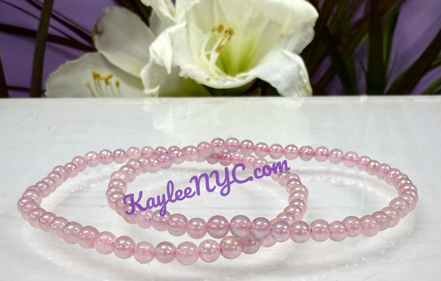 Wholesale 6 Pcs Angel Aura Rose Quartz 4mm 7.5” Crystal Healing Stretch Bracelet