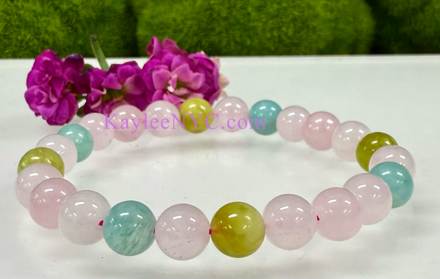 Wholesale 6 Pcs Natural Peace and Love 8mm 7.5” Crystal Stretch Bracelet