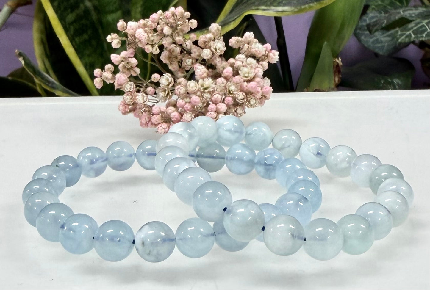 Wholesale 6 Pcs 9mm Aquamarine Natural Crystal Healing Stretch Bracelet 7.5”