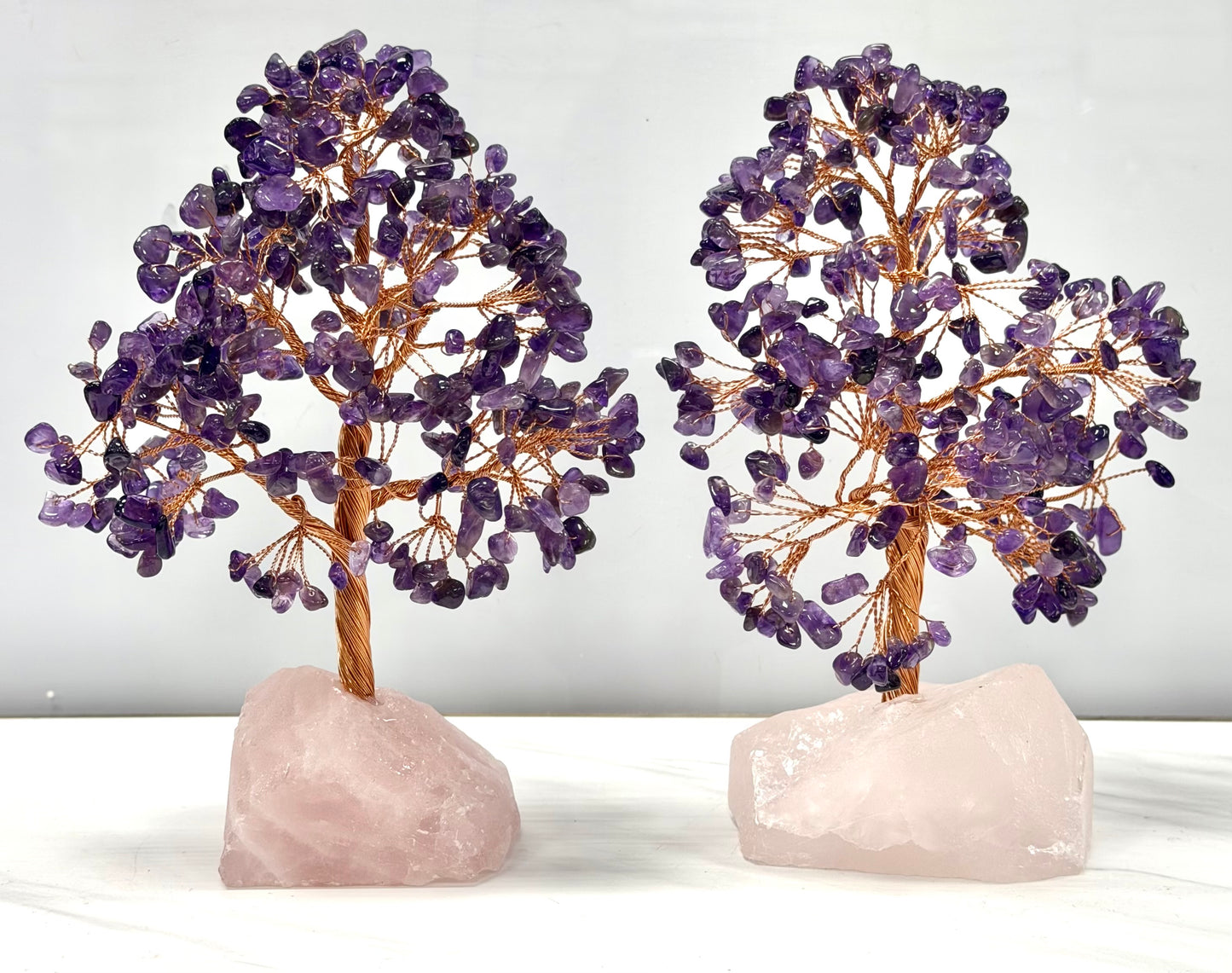 Wholesale Lot 5 Pcs Natural Crystal Tree with Rose Quartz Crystal Base Copper Wire