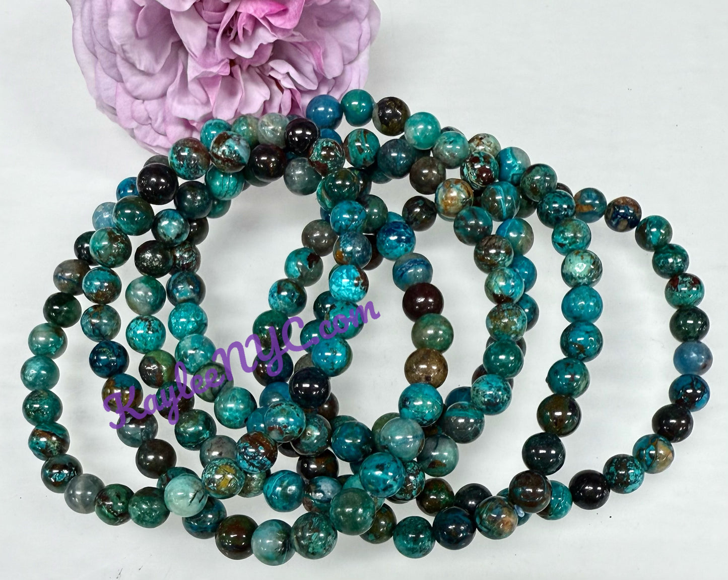Wholesale 6 Pcs Natural Chrysocolla 6mm 7.5” Crystal Healing Stretch Bracelet