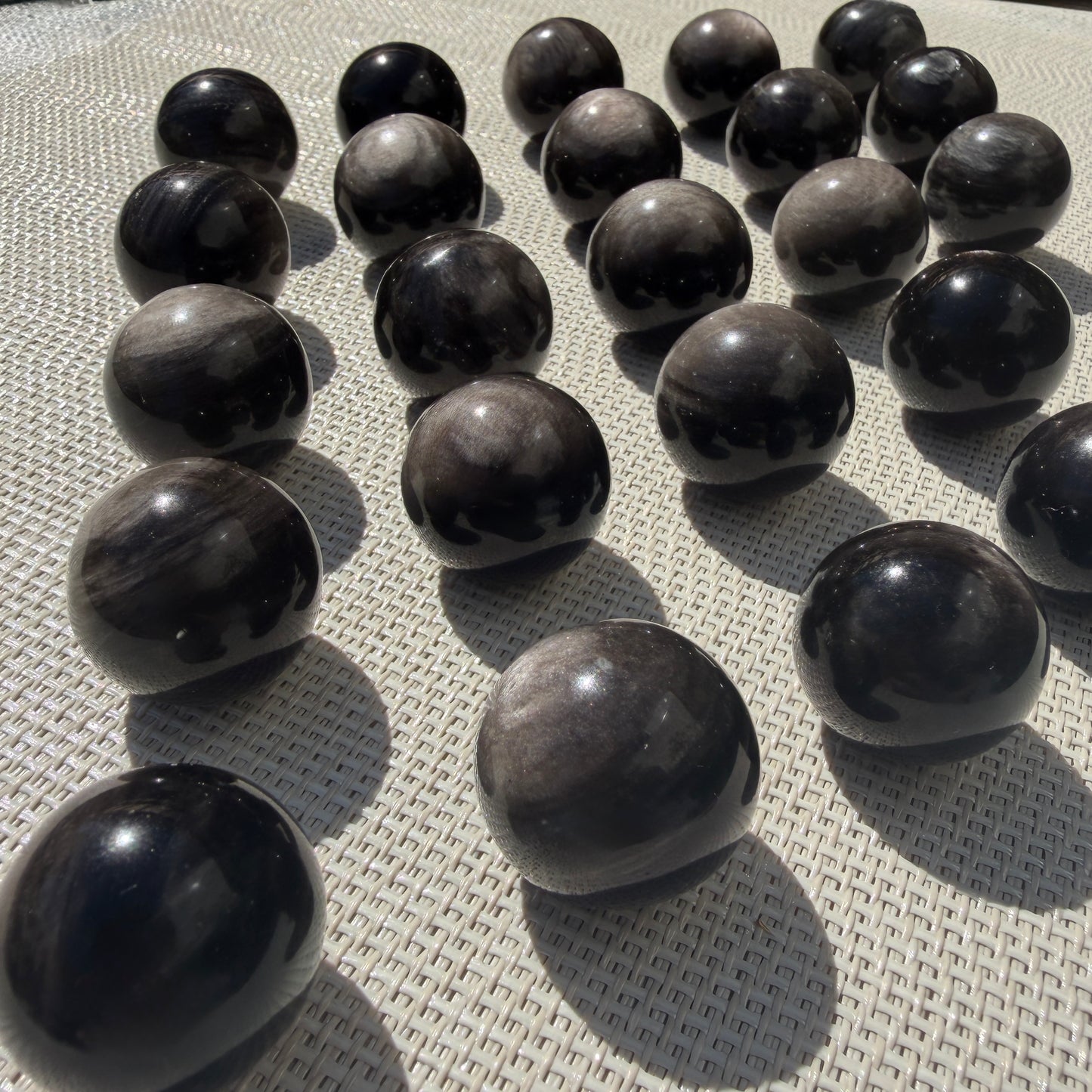 Wholesale Lot – 2 lbs Silver Sheen Obsidian Spheres | Natural Volcanic Glass
