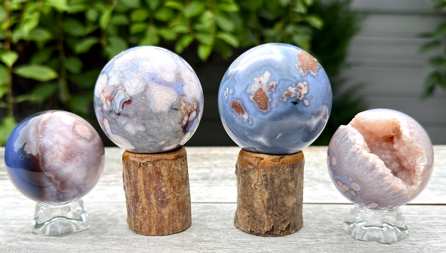 4pcs Blue Flower Agate Sphere Crystal Healing