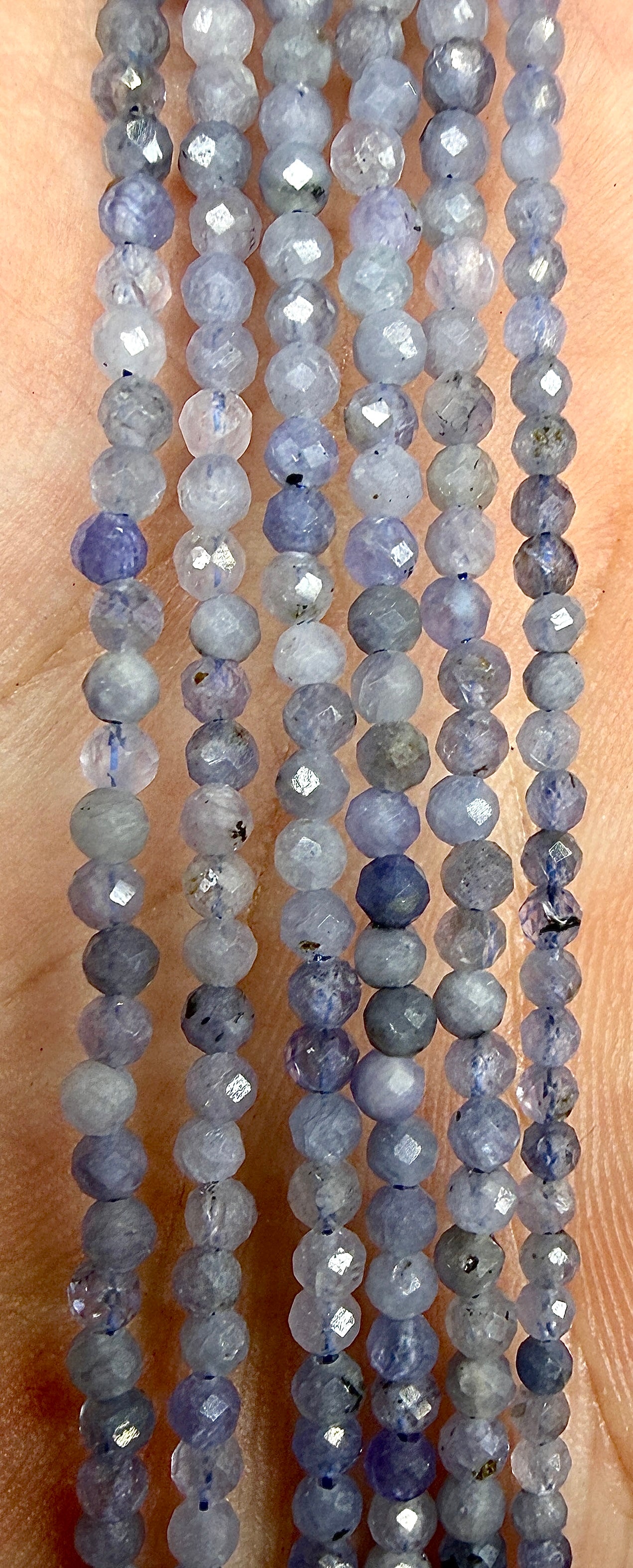 6 PCs 2mm Faceted Natural Tanzanite Necklace Stainless Steel Finding