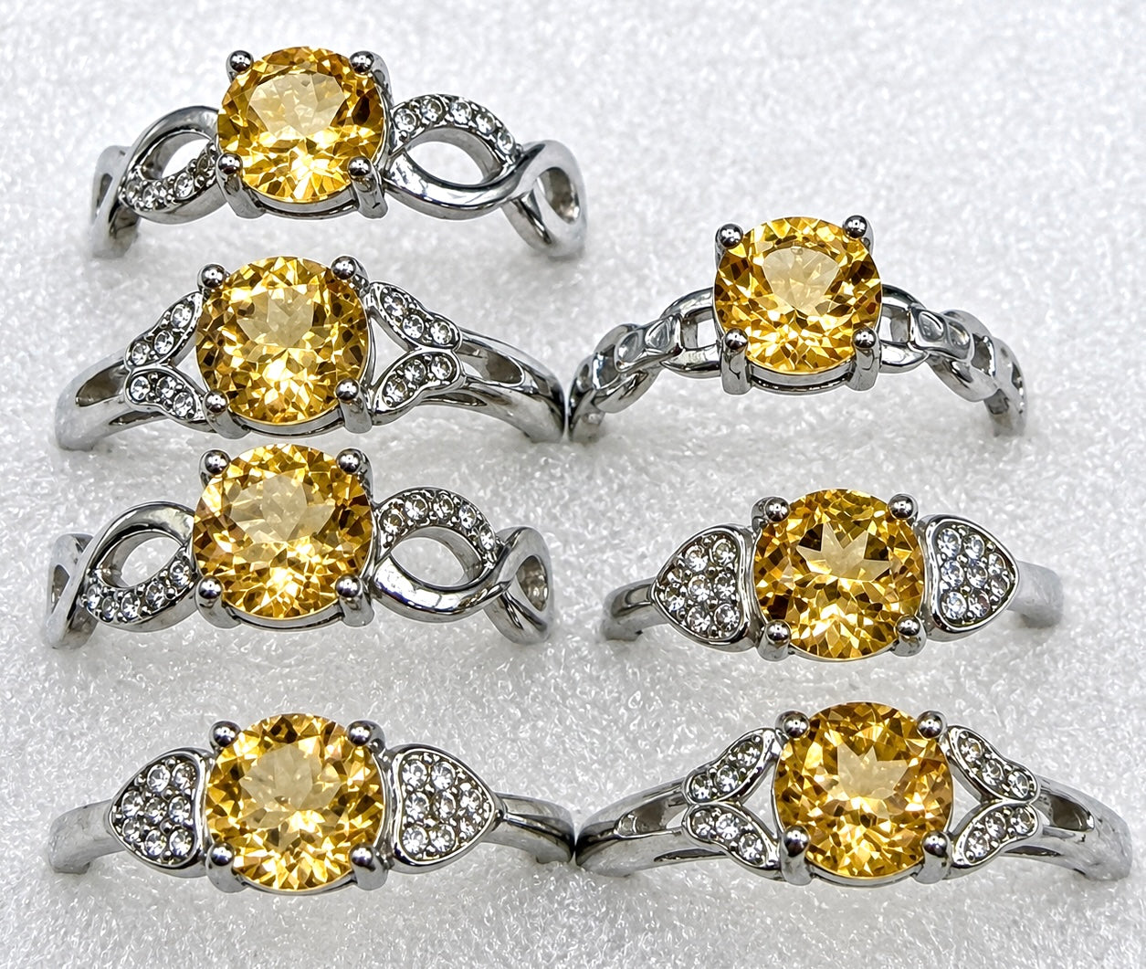 Wholesale Lot 7 pcs Faceted Citrine Stainless Steel Ring 7mm