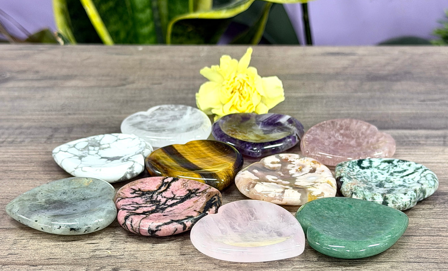11 PCs Natural Crystal Heart Shaped Worry Stone Healing Energy