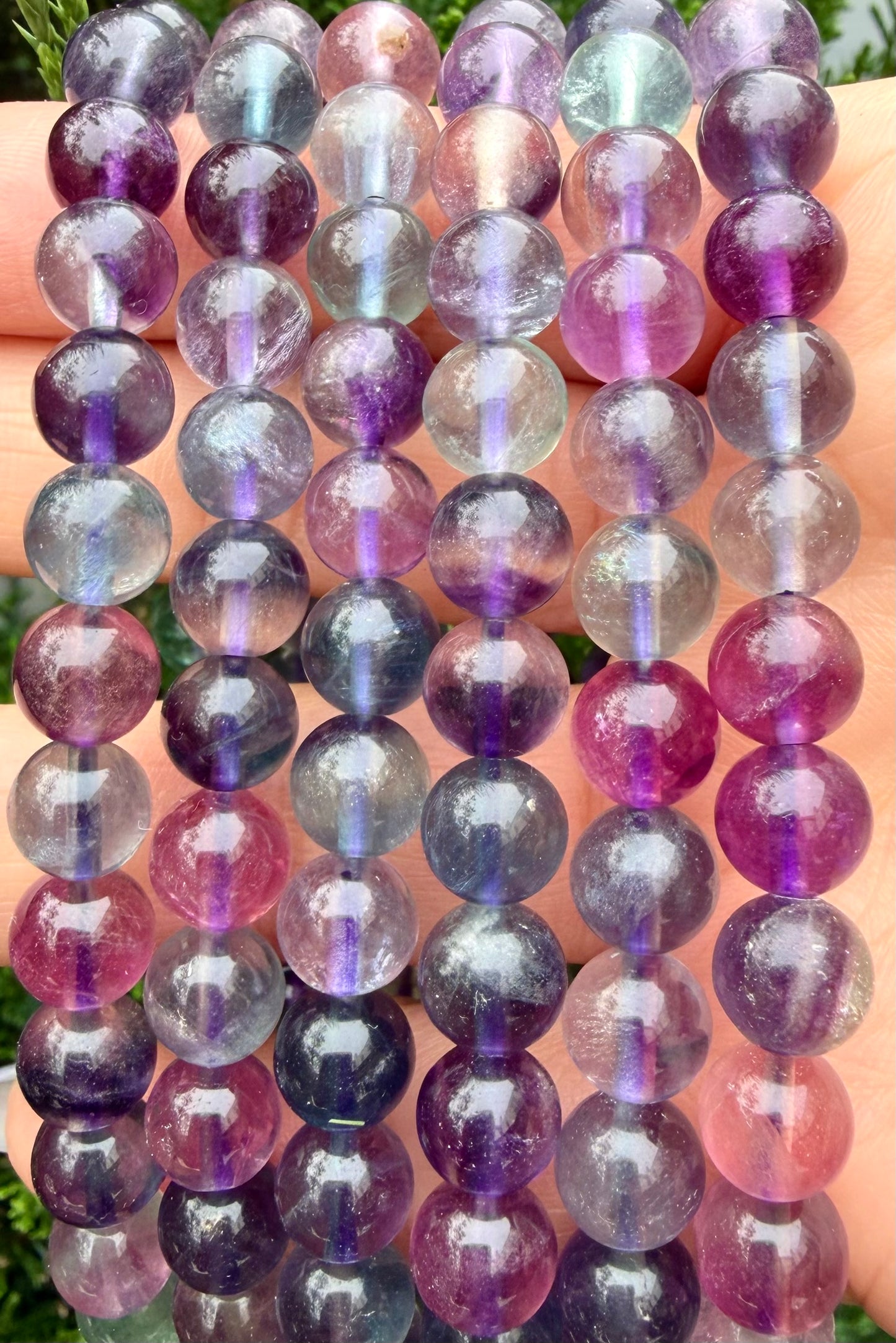 6 PCs 8mm Natural Rainbow Fluorite Stretch Bracelet 7.5”