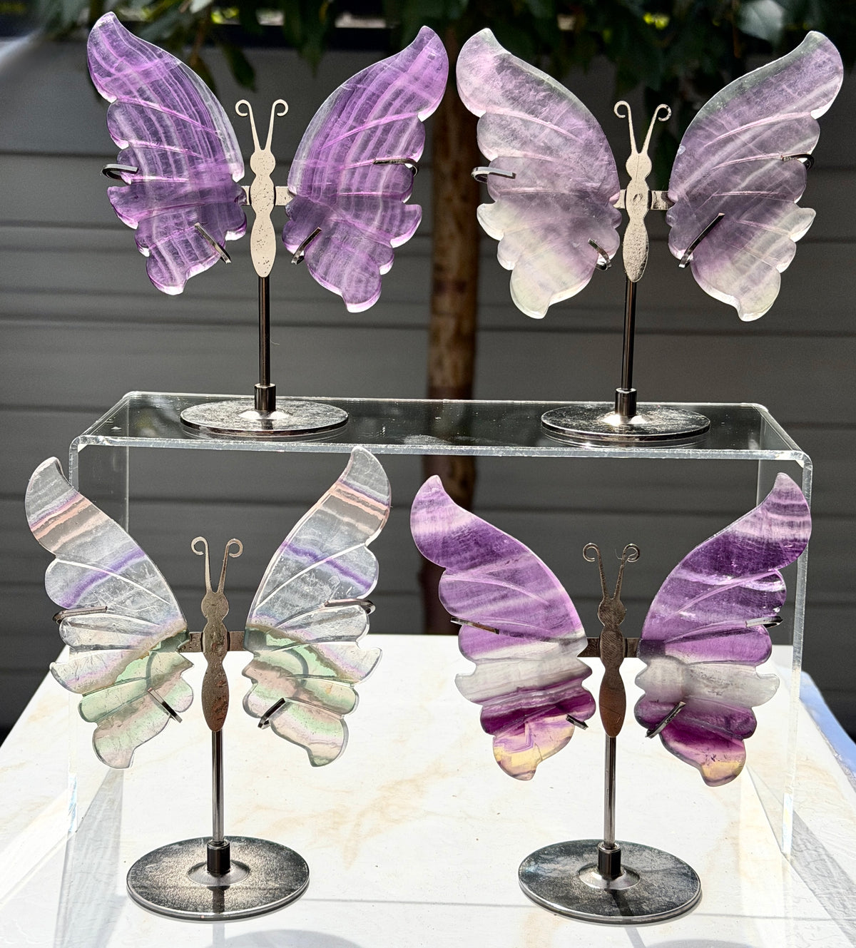 Wholesale Lot 4 PCs Natural Fluorite Crystal Butterfly w/stand Healing Energy