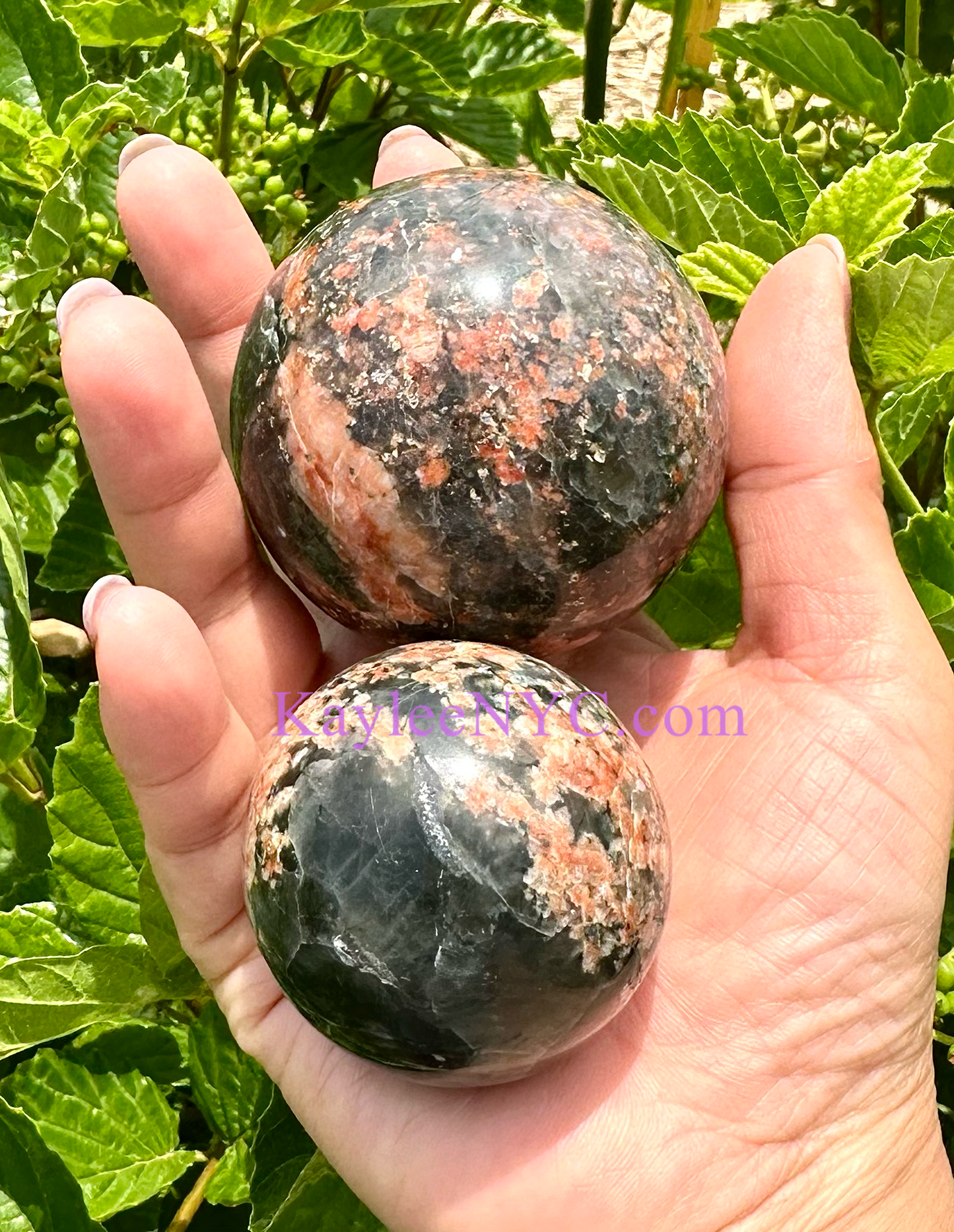 5 pcs Natural Cherry Blossom Green Rutilated Quartz Sphere