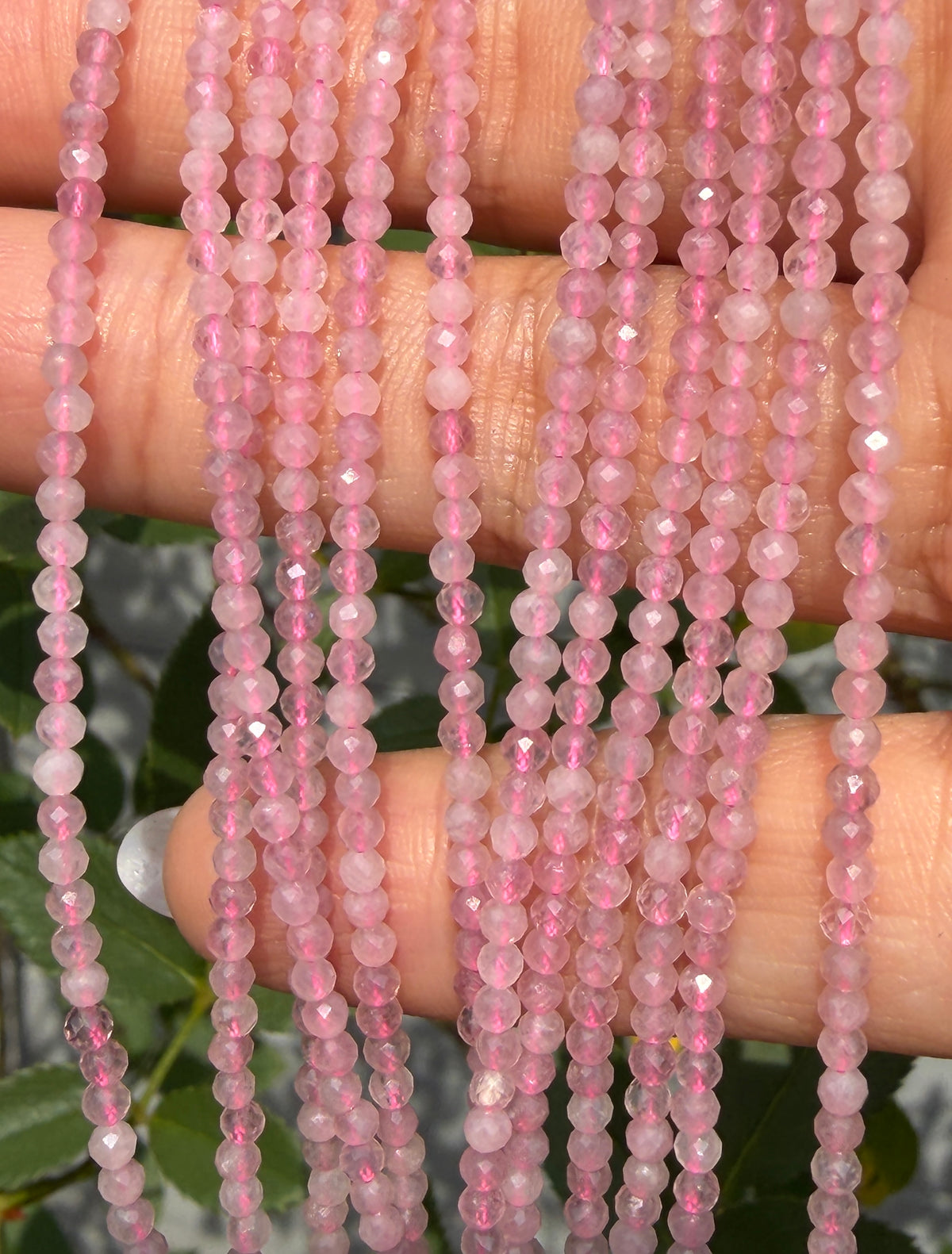 6 PCs 2mm Natural Dark Rose Quartz Necklaces
